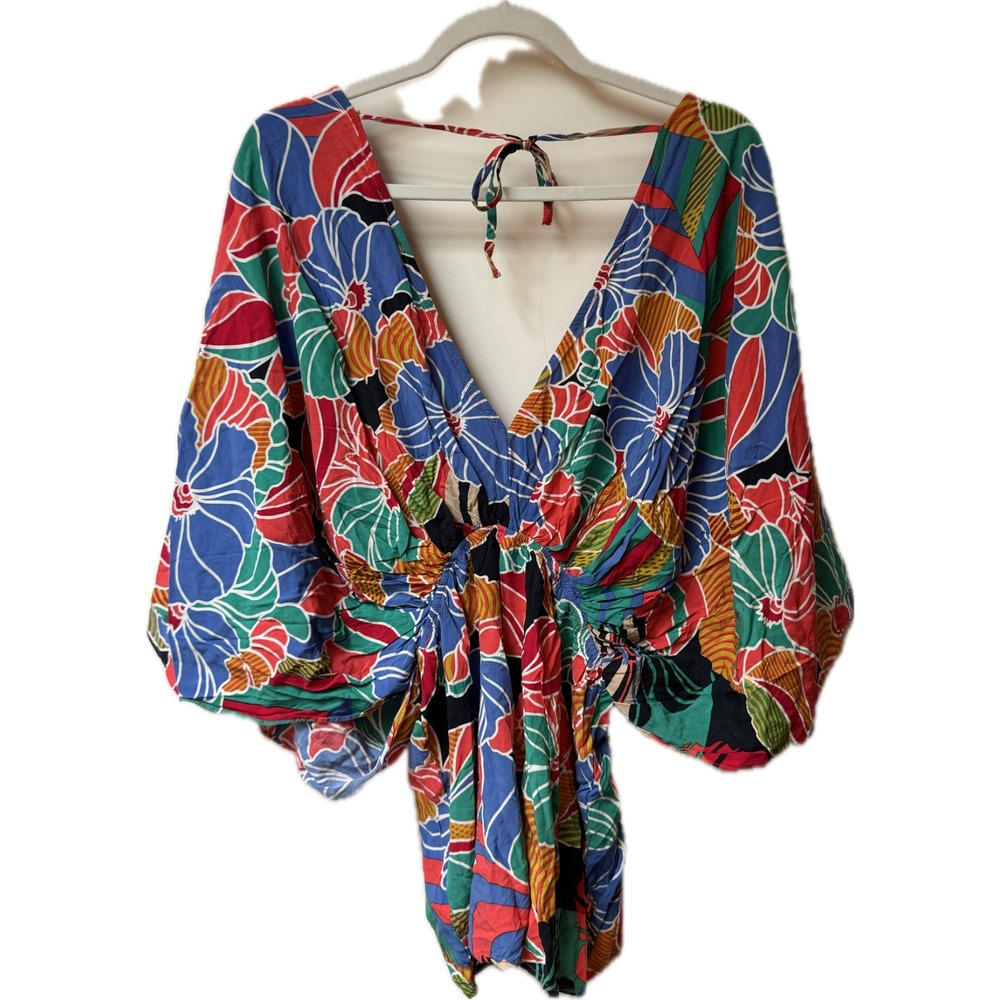 Aakaa Tropical Print Vacation‎ Resort Beach Romper Swim Coverup Women's Sz S - Picture 2 of 3